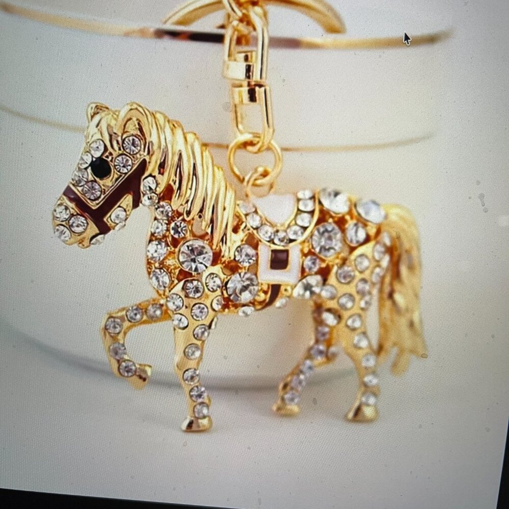 Bedazzled White Horse crystals w Red Accents Bag Charm Keychain NEW